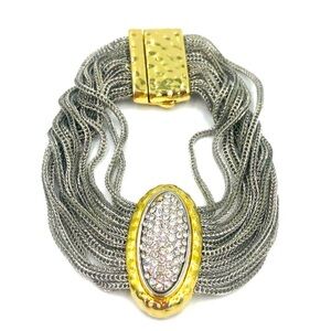 Designer Silver Cable Gold Crystals Chain Bracelet